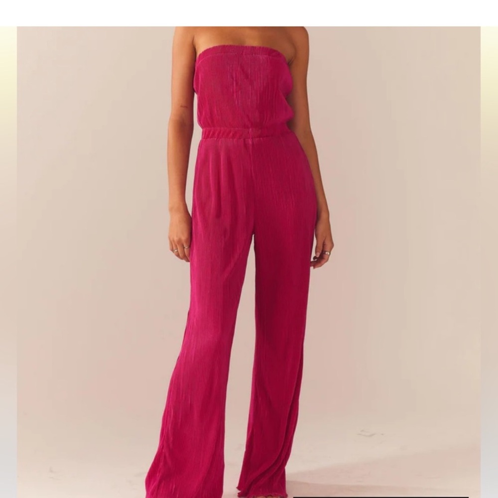 Peppermayo Magenta Pink Strapless Jumpsuit with Wide-Leg Design